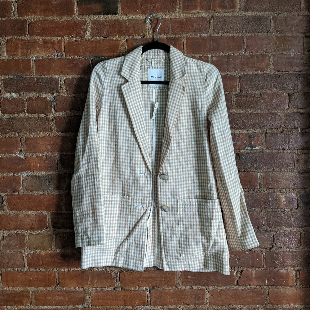 Madewell Linen Dorset Blazer in Gingham Check